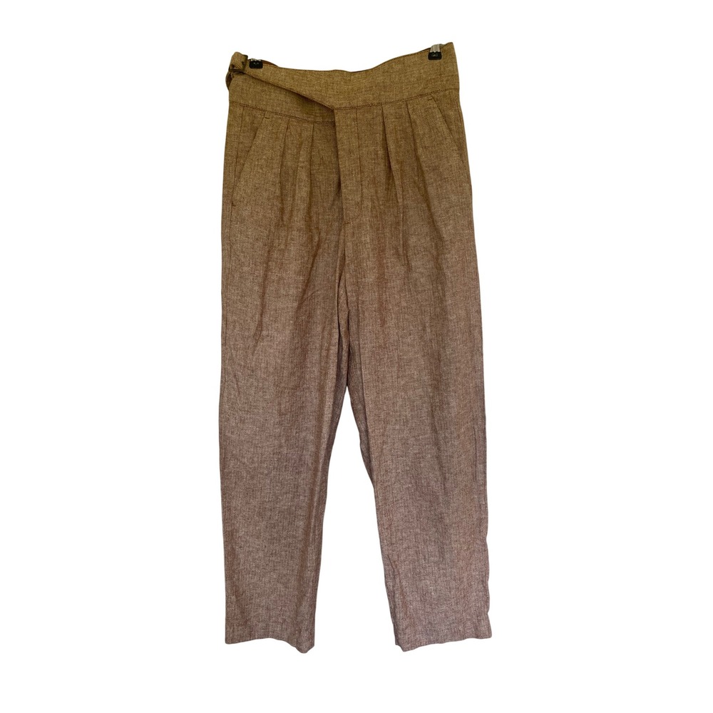 Banana Republic Brown Herringbone Linen Blend Wide Leg Pleated Pants Trousers 10
